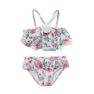 Janie and Jack Ruffled Floral Print Pink Two Piece Baby Girl Swimsuit 6-12M